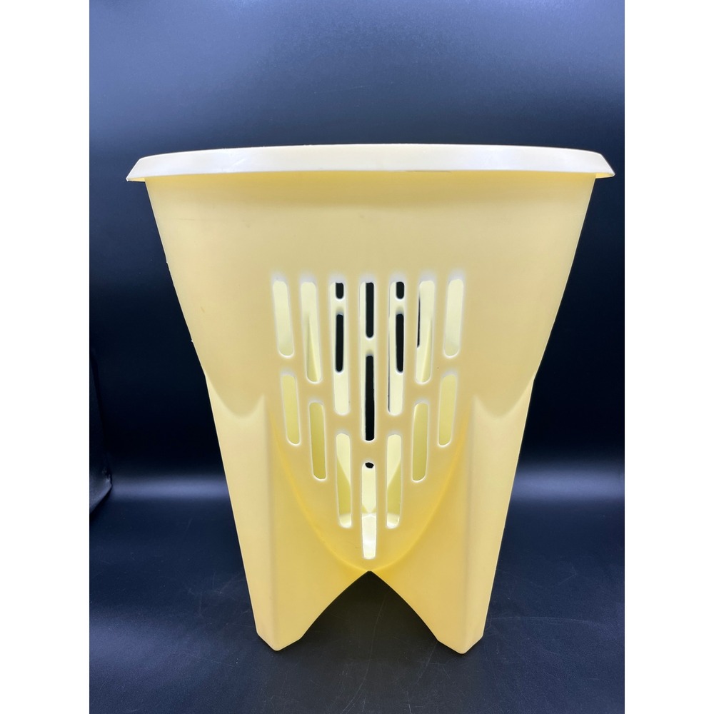 Vtg Butter Yellow Plastic‎ Slotted Wastebasket Pedestal Base Garbage Israel 13"
